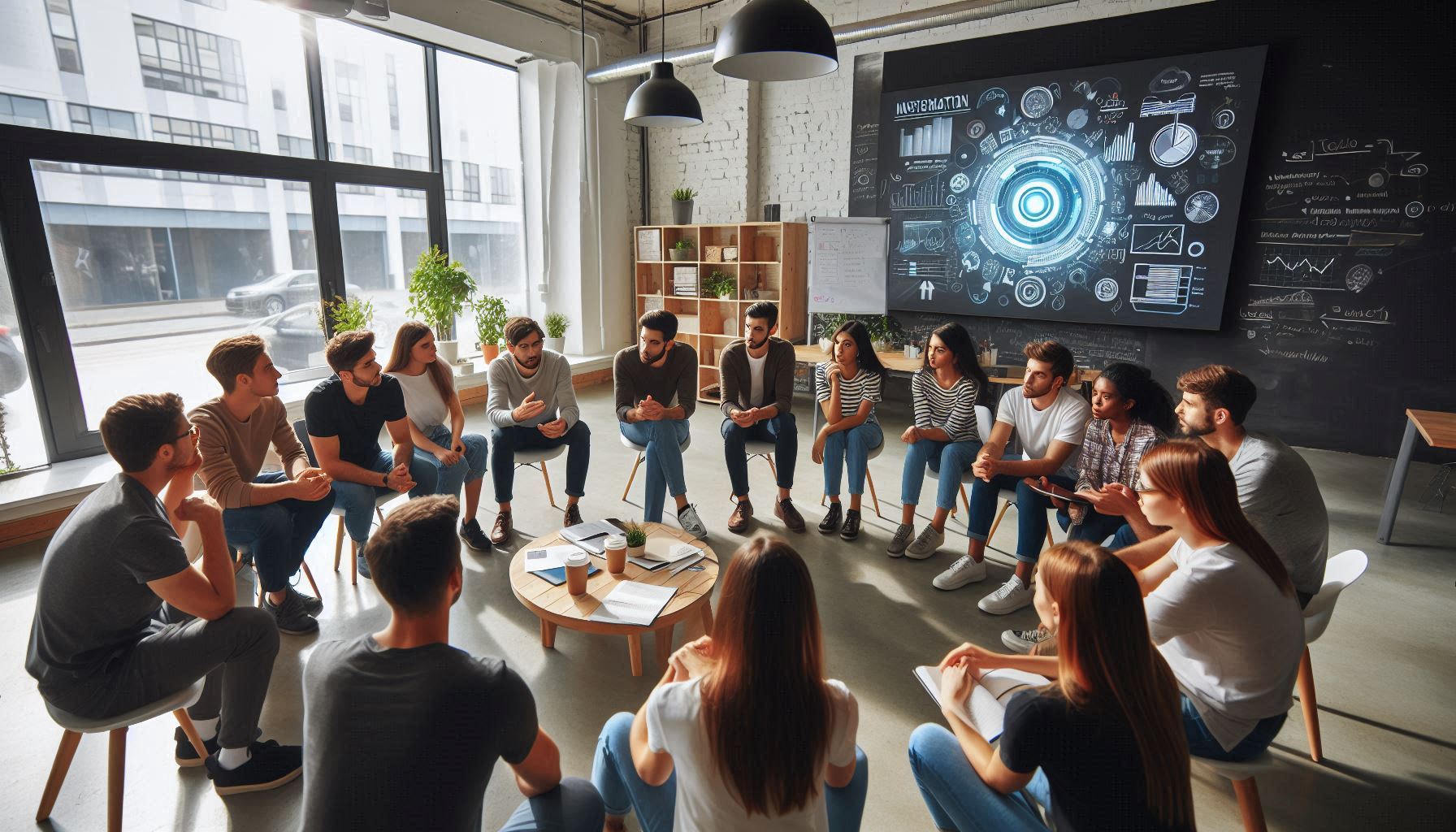 a group of people sitting in a circle